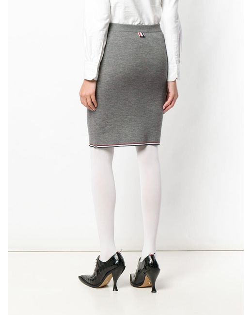Thom Browne Gray Rwb-Trim Ribbed Pencil Skirt