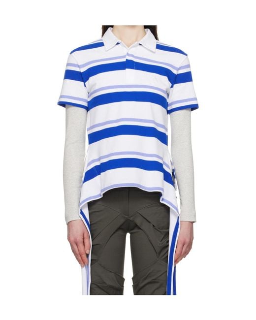 OPEN YY Blue Striped Short-Sleeved Polo Shirt