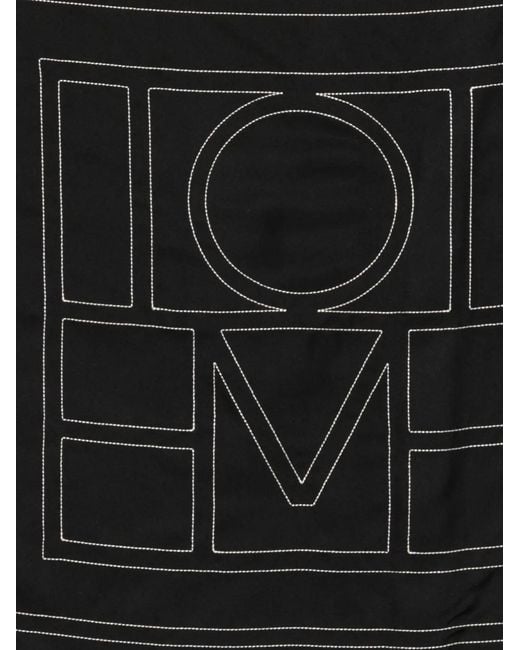 Totême Black Embroidered Silk Scarf