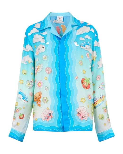 Casablanca Blue Kawaii Motif Silk Shirt