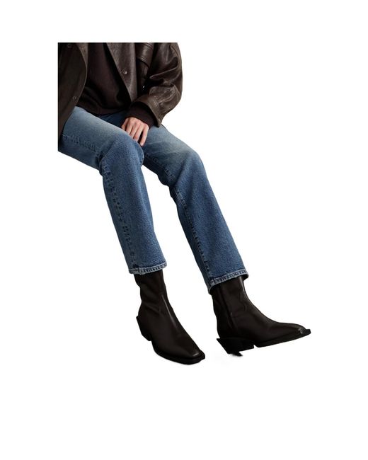 Aeyde Black Solid Color Leather Ankle Boots