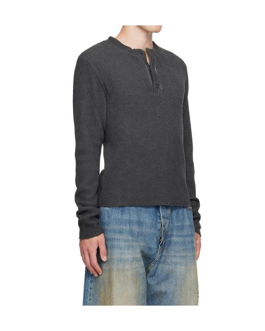 424 Gray Waffle Henley Shirt for men