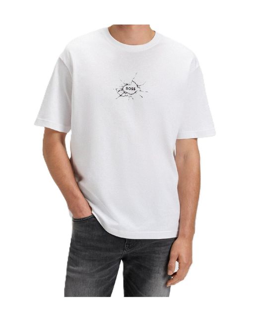Boss White Logo Crew-Neck T-Shirt for men