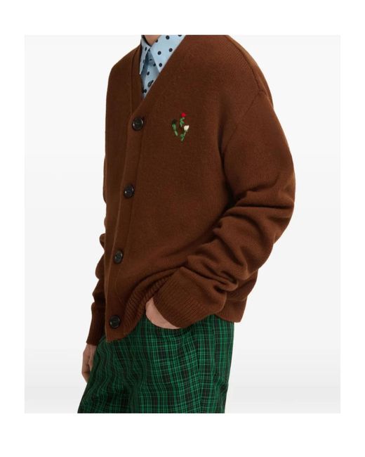 Marni Brown Embroidered Wool Cardigan for men