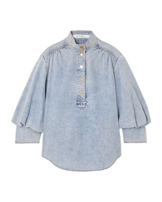 Zimmermann Blue High-Neck Denim Shirt