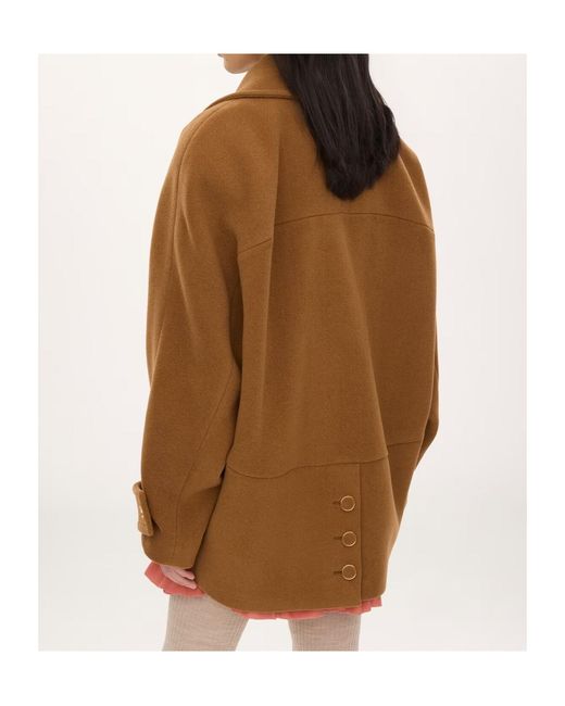 Chloé Brown Chloé Double-Breasted Herringbone Short Coat