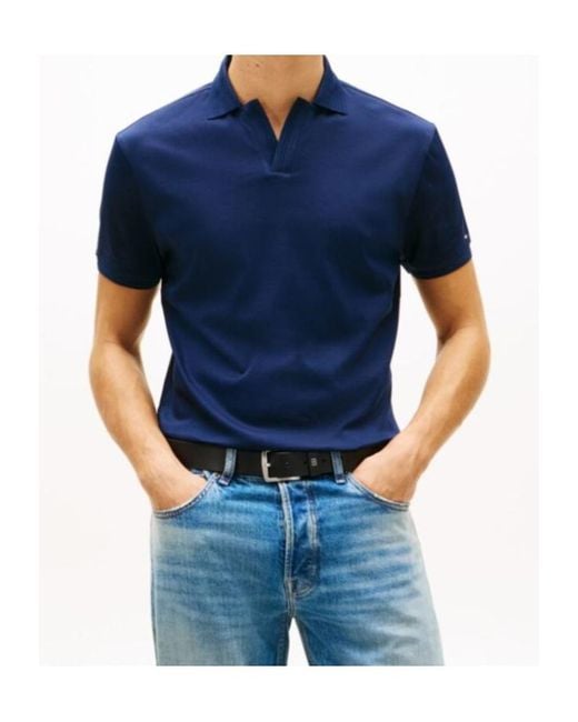 Tommy Hilfiger Blue Ribbed-Trim Polo Shirt for men