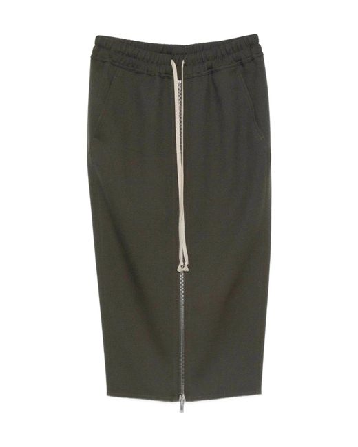 Rick Owens Green Drawstring Zip-Front Midi Skirt