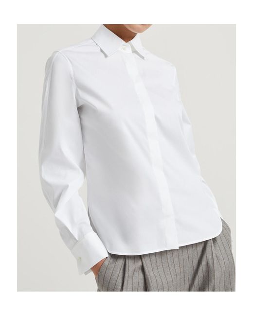 Brunello Cucinelli White Embellished Stretch Poplin Shirt