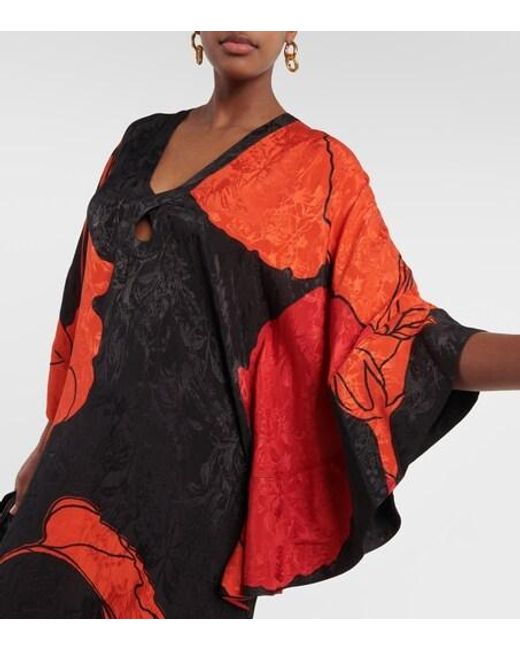 Johanna Ortiz Red Floral Jacquard Maxi Dress