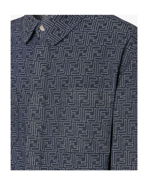 Fendi Blue Ff Jacquard Denim Collared Jacket for men