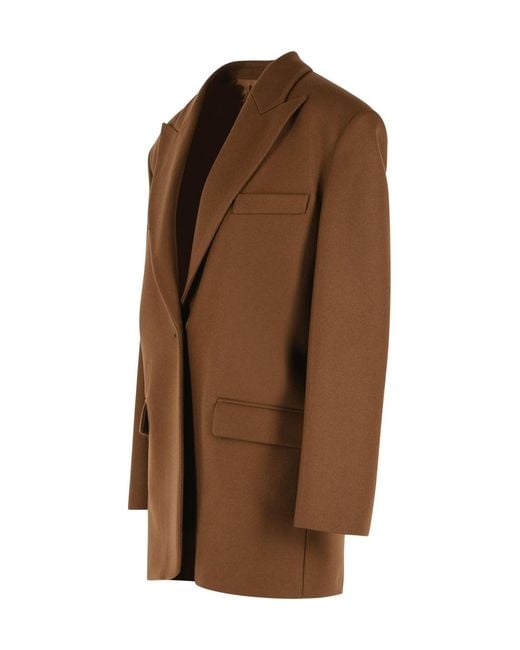 ANDAMANE Brown 'Teresa' Oversize Virgin Wool Blazer
