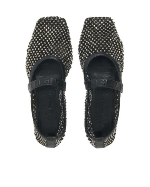 Marni Black Embellished Mesh Mary Jane Ballet Flats