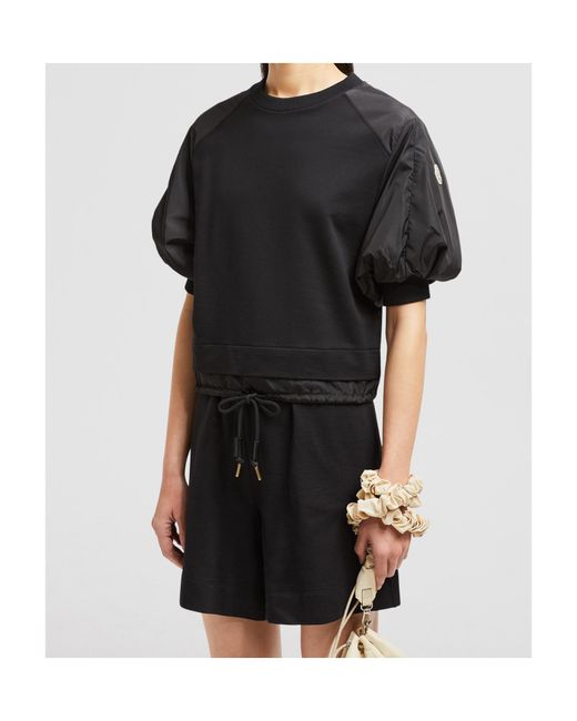Moncler Black Puff Sleeve Cotton T-Shirt