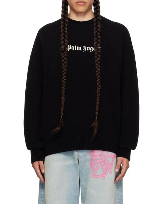 Palm Angels Black Logo Embroidered Crewneck Jumper for men