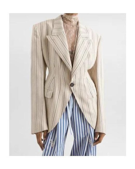 Dolce & Gabbana Natural Regimental Pinstriped Single-Breasted Jacket