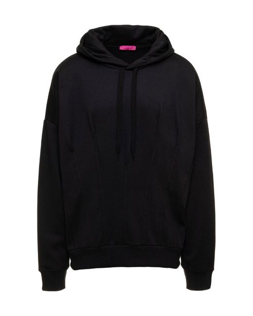 Valentino Black Pleated Drawstring Long-Sleeved Hoodie for men