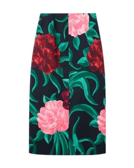LaDoubleJ Green La Doublej Peony Print Pencil Skirt