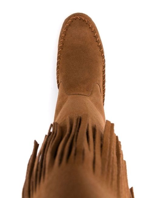 P.A.R.O.S.H. Brown Fringed Knee-Length Boots