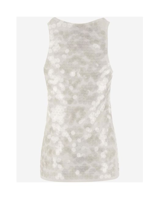 N°21 White Round-Necked Sequined Vest
