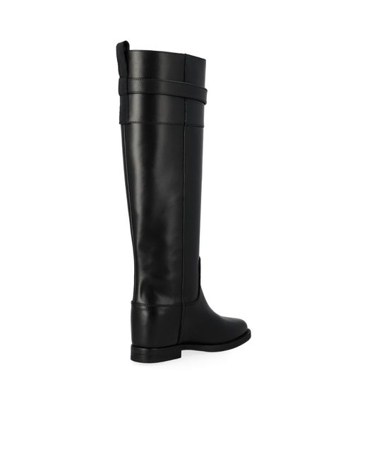 Via Roma 15 Black Logo Plaque Knee-High Boots