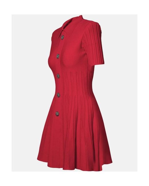 Balmain Ribbed-Knit Flared Minidress