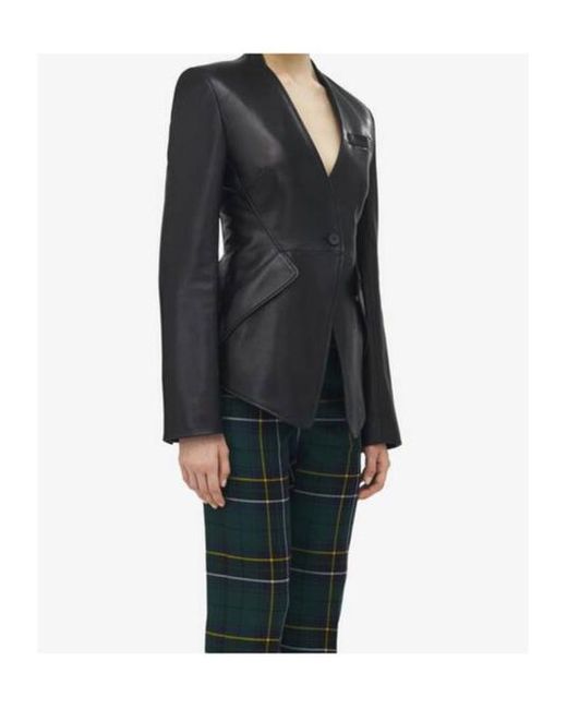 McQueen Black Leather Peplum Jacket