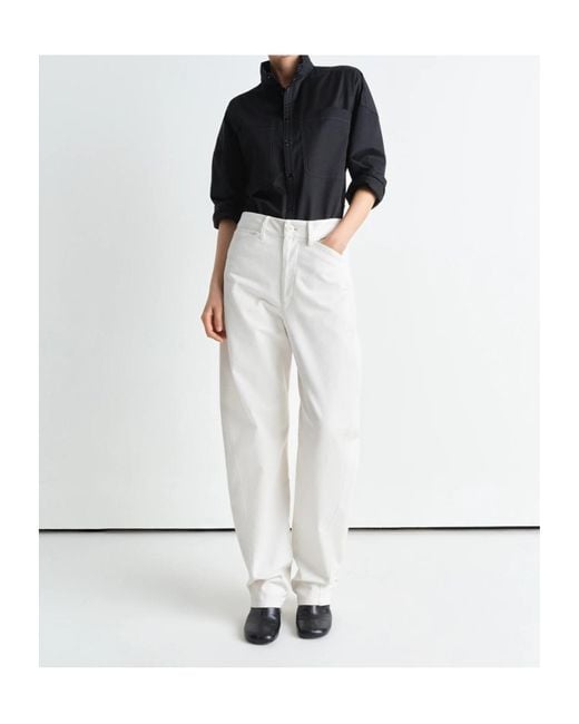 Lemaire White Contrast Stitching Tapered Jeans