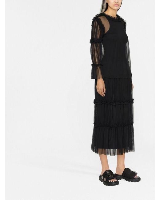 MM6 by Maison Margiela Gray Sheer Long-Length Ruffle-Trim Blouse
