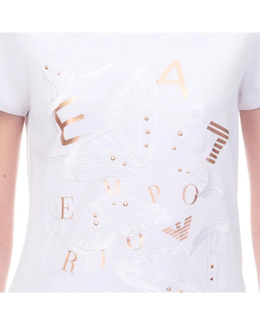 EA7 White Item O-Neck Short-Sleeved T-Shirt