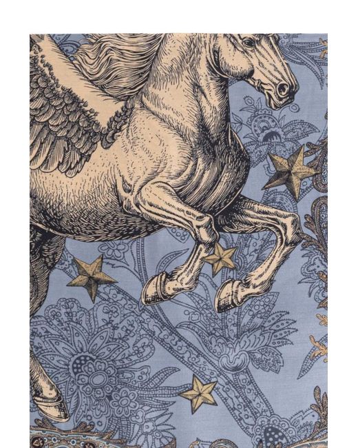 Etro Blue Silk-Blend Scarf With Pegaso for men
