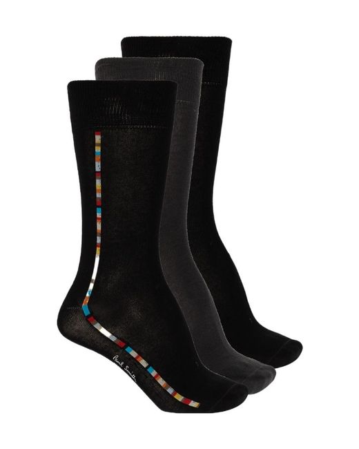 Paul Smith Black Pack Of Three Stripe Detailed Socks for men