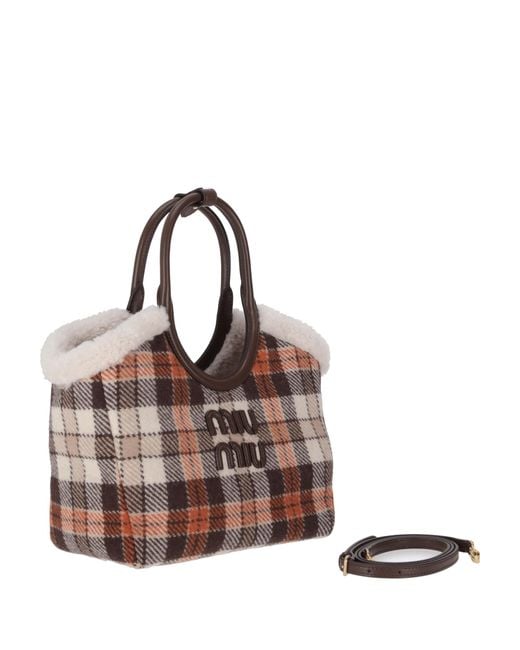 Miu Miu Brown Checked Tote Bag