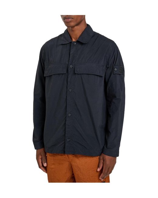 Stone Island Blue Solid-Color Long-Sleeve Shirt for men
