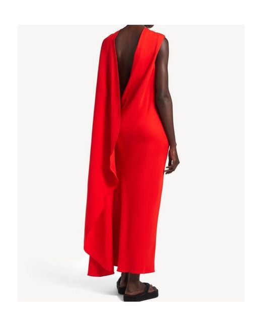 Balenciaga Red Silk-Wool Draped Maxi Dress