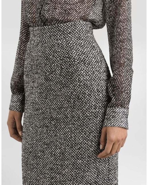 Dolce & Gabbana Gray Dotted Sheath Skirt