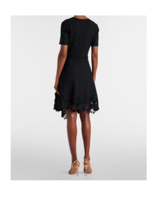Oscar de la Renta Black Asymmetric Wool-Blend Midi Dress