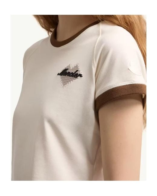 Moncler Natural Logo Embroidered Crewneck T-Shirt