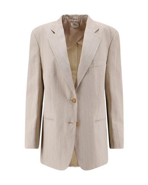 Alysi Natural Single-Breasted Textured Blazer