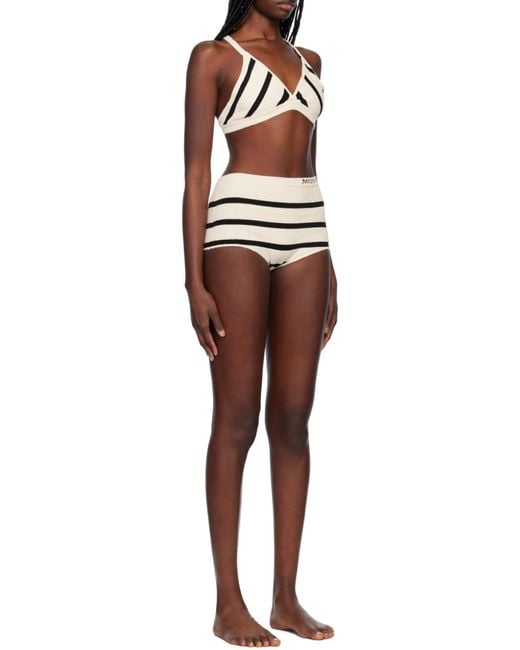 Moncler White Striped Bouclé Bikini