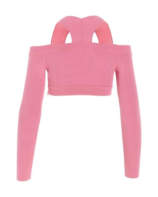 McQueen Pink Cut-Out Detailed Cropped Top