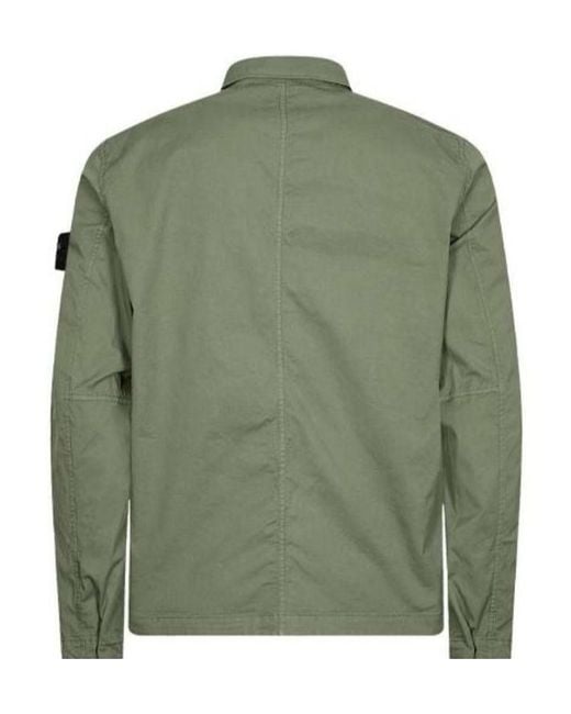 Stone Island Green Compass-Patch Zip-Up Shirt Jacket for men