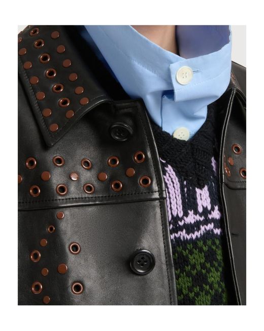Marni Black Leather Jacket With Studded Front for men