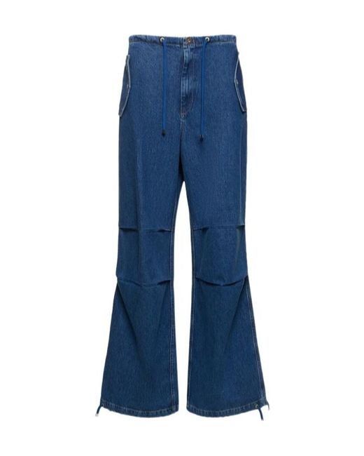 Dion Lee Blue Wide-Leg Denim Trousers With Elastic Waist