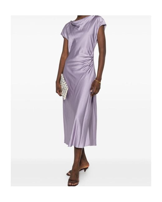 Liu Jo Purple Cowl-Neck Draped Midi Dress