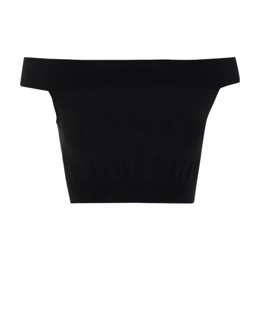 McQueen Black Off-Shoulder Knitted Top