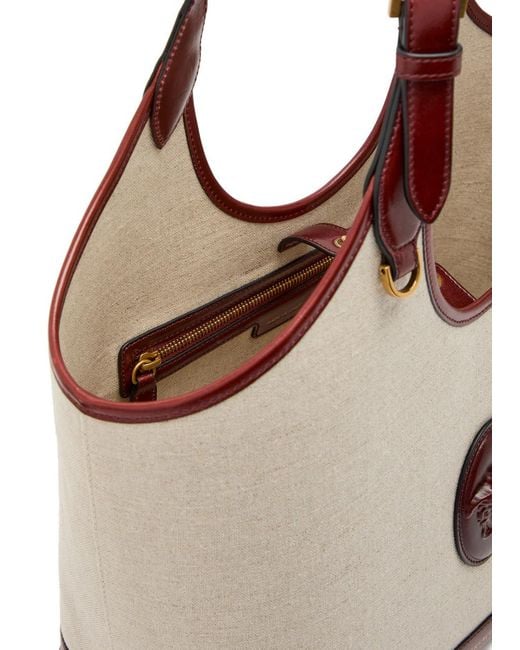 Versace Natural Large Leather And Canvas Tote Bag