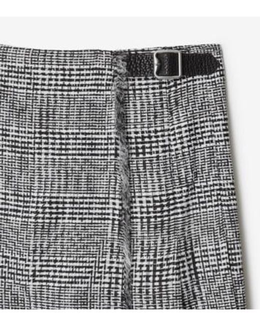 Burberry Gray Plaid-Check Pleated Fringed Mini Skirt