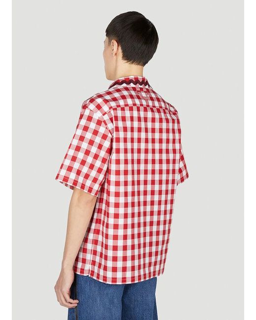 Prada Red Lapel Short-Sleeved Shirt for men