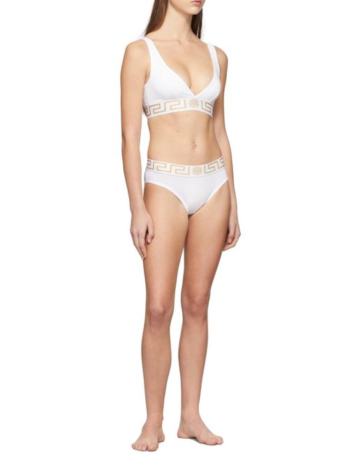 Versace White Medusa Band V-Neck Bra